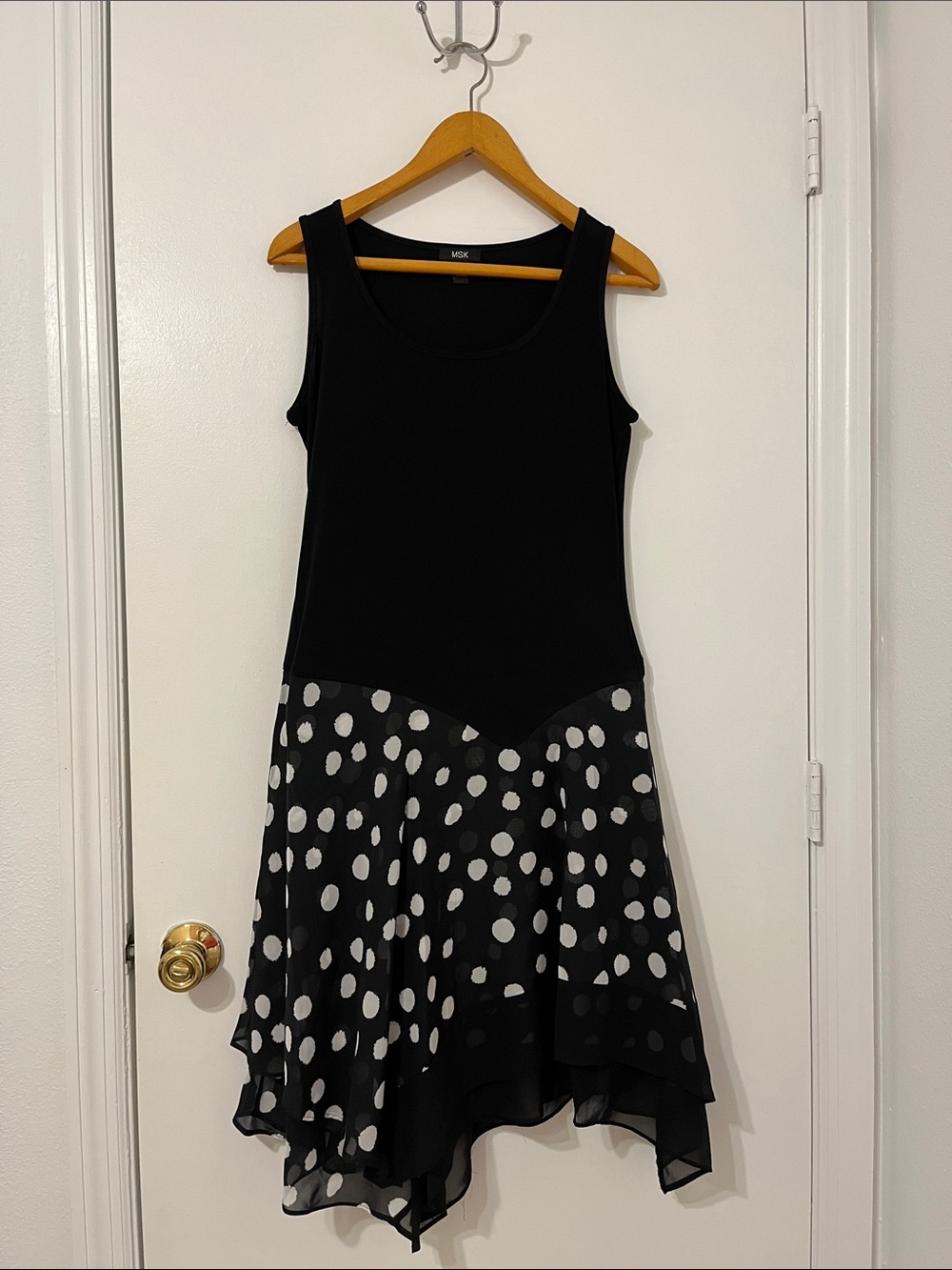 MSK Black and White Polka Dot High-Low Tank Dress